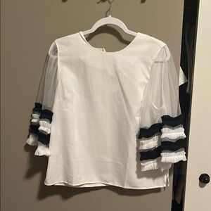 Elegant White Blouse with Sheer Sleeves